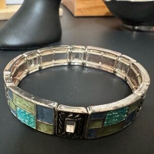 Boho Mosaic Stretch Bracelet – Geometric Tiles in Green, Blue & Teal